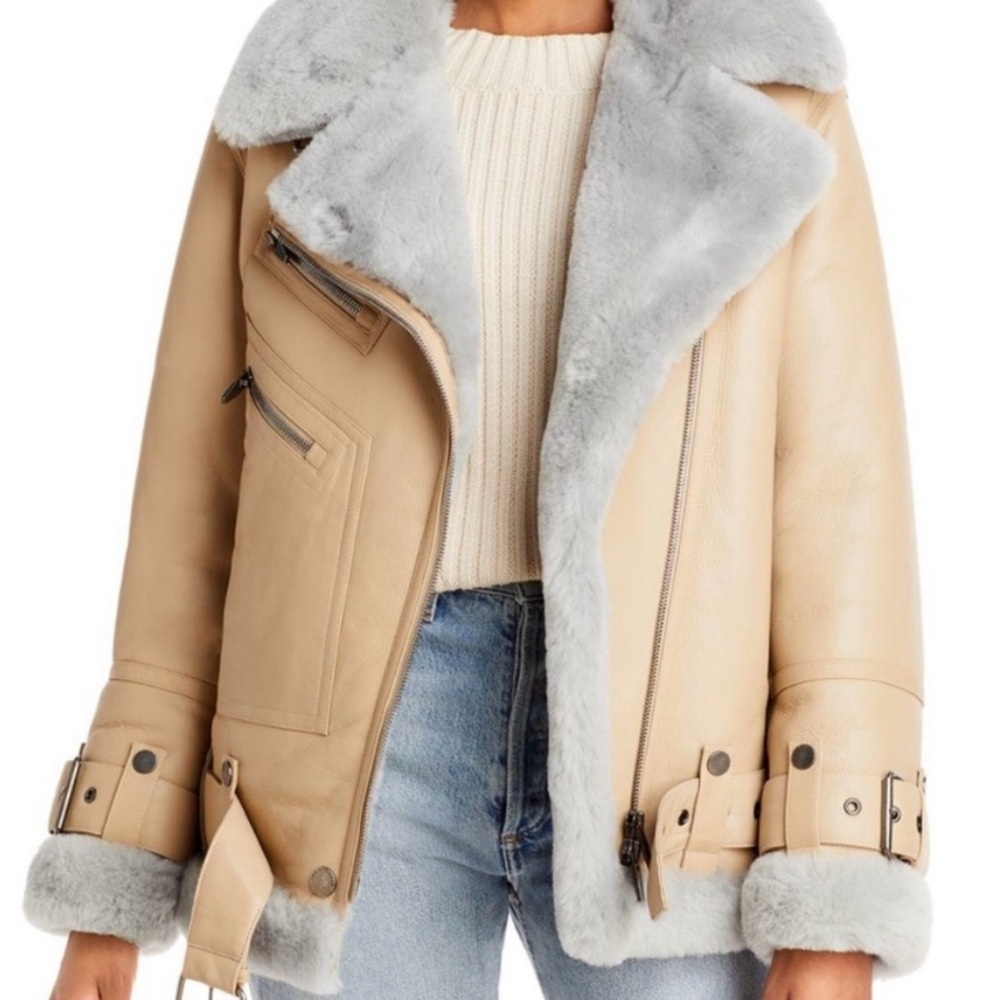 The Arrivals Moya Cream Leather Shearling Jacket